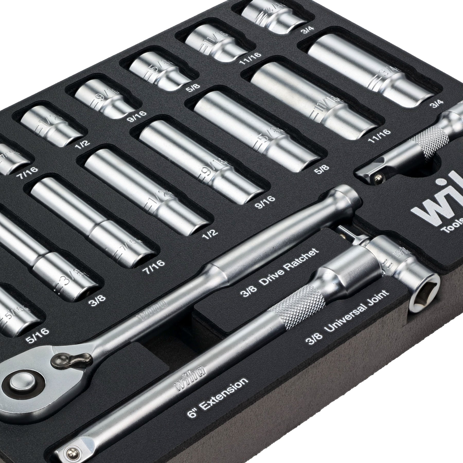 22 Piece 3/8" Drive Professional Standard and Deep Socket Tray Set - SAE