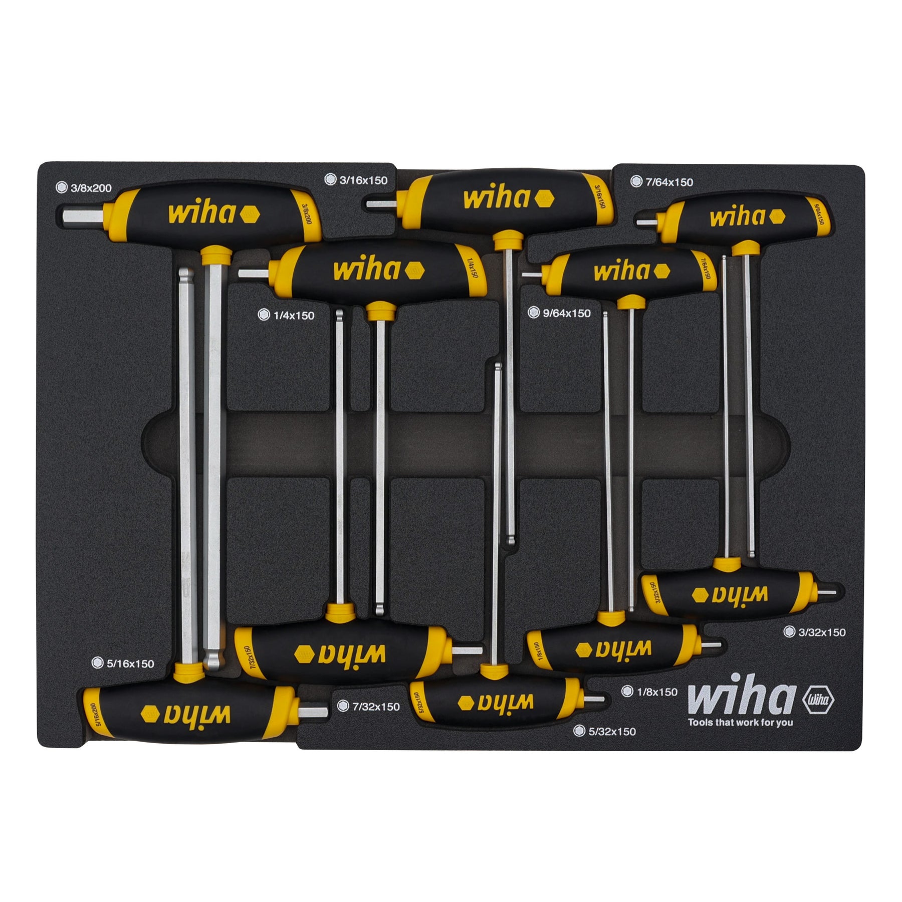 10 Piece SoftGrip Dual Drive Hex SAE T-Handle Tray Set
