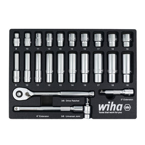 24 Piece 3/8" Drive Professional Standard and Deep Socket Tray Set - Metric