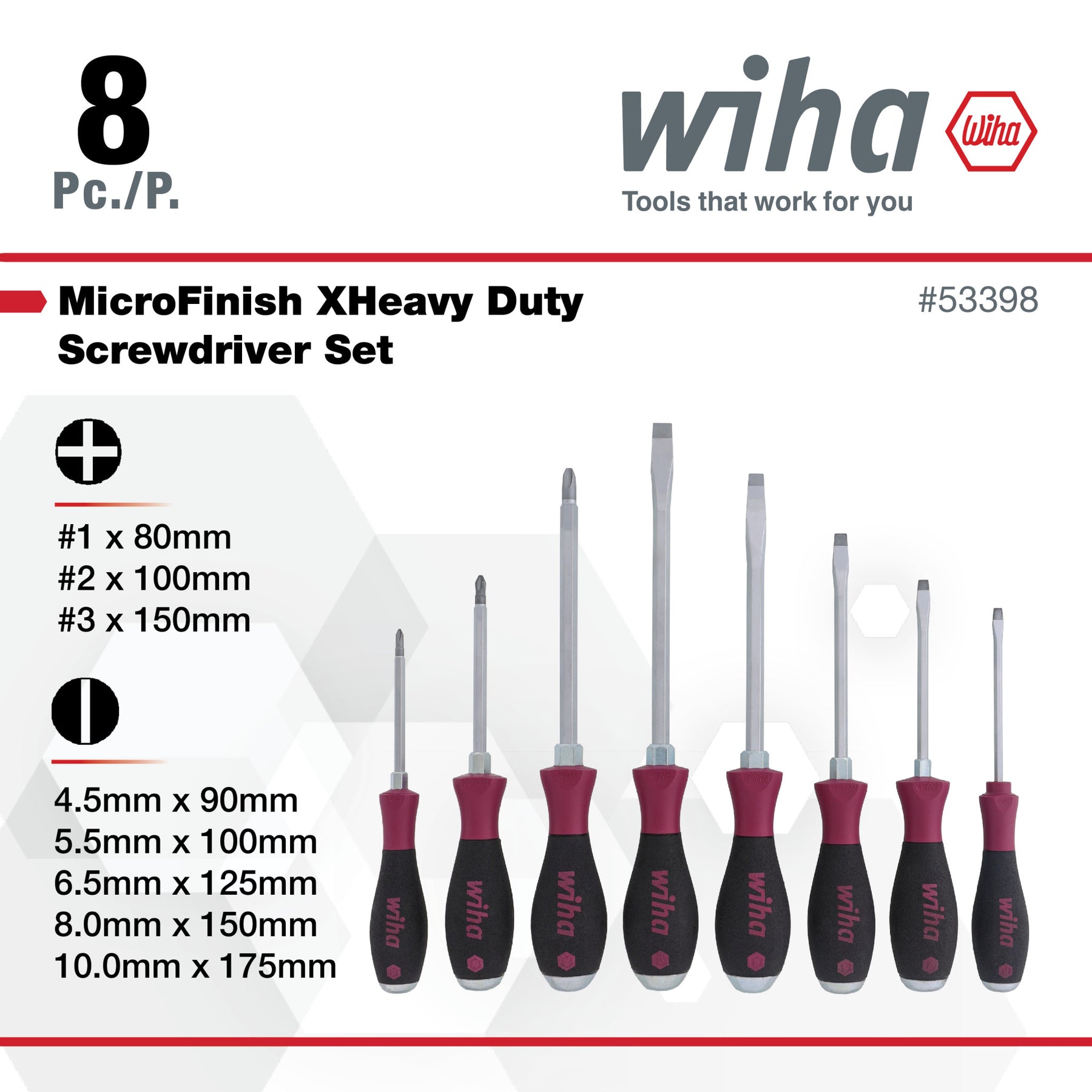 8 Piece MicroFinish XHeavy Duty Slotted and Phillips Screwdriver Set