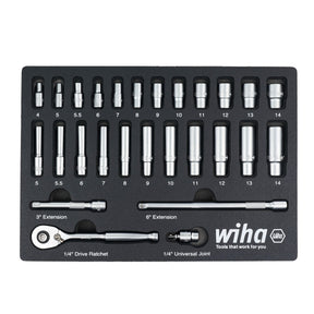 27 Piece 1/4" Drive Professional Standard and Deep Socket Tray Set - Metric