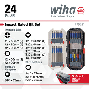 24 Piece GoStack TerminatorBlue Impact Bit Set with Nut Setters and Adapter