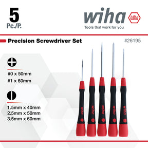 5 Piece PicoFinish Slotted and Phillips Precision Screwdriver Set