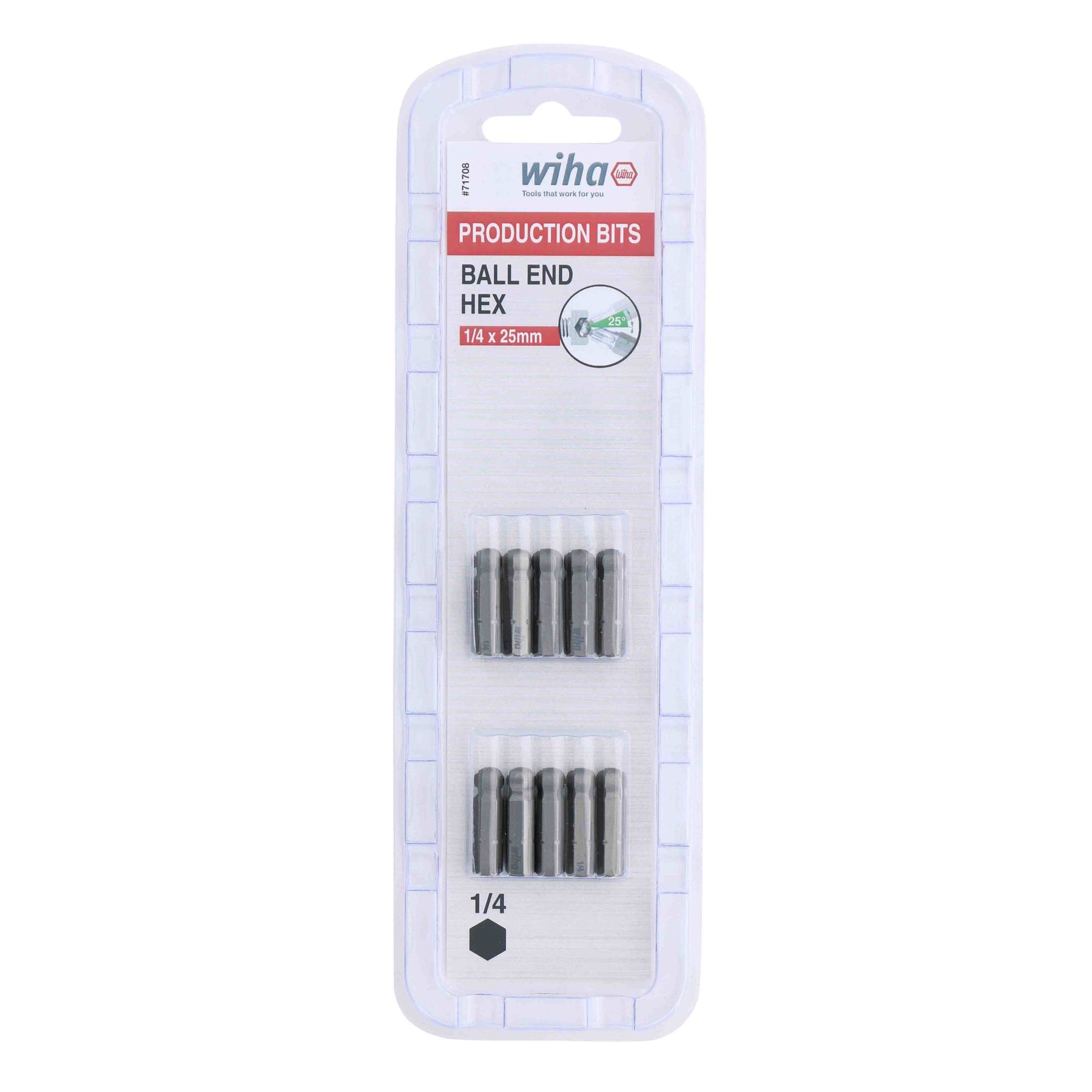 Ball End Hex Bit 1/4 - 25mm - 10 Pack