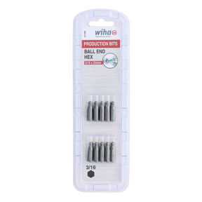 Ball End Hex Bit 3/16 - 25mm - 10 Pack