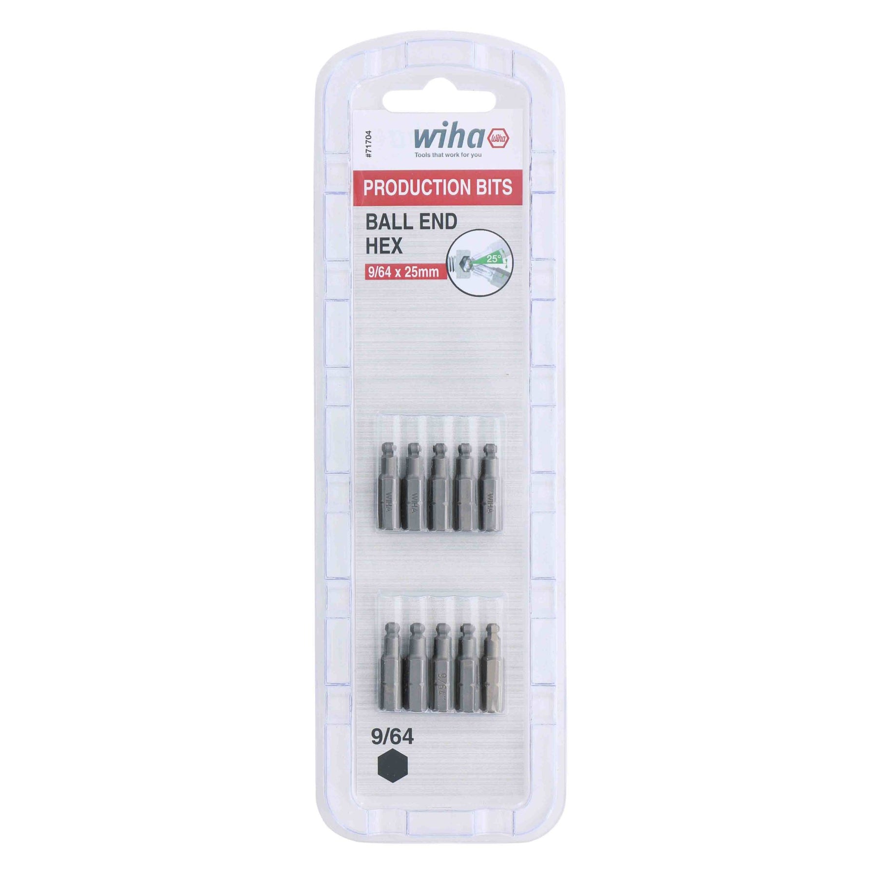 Ball End Hex Bit 9/64 - 25mm - 10 Pack